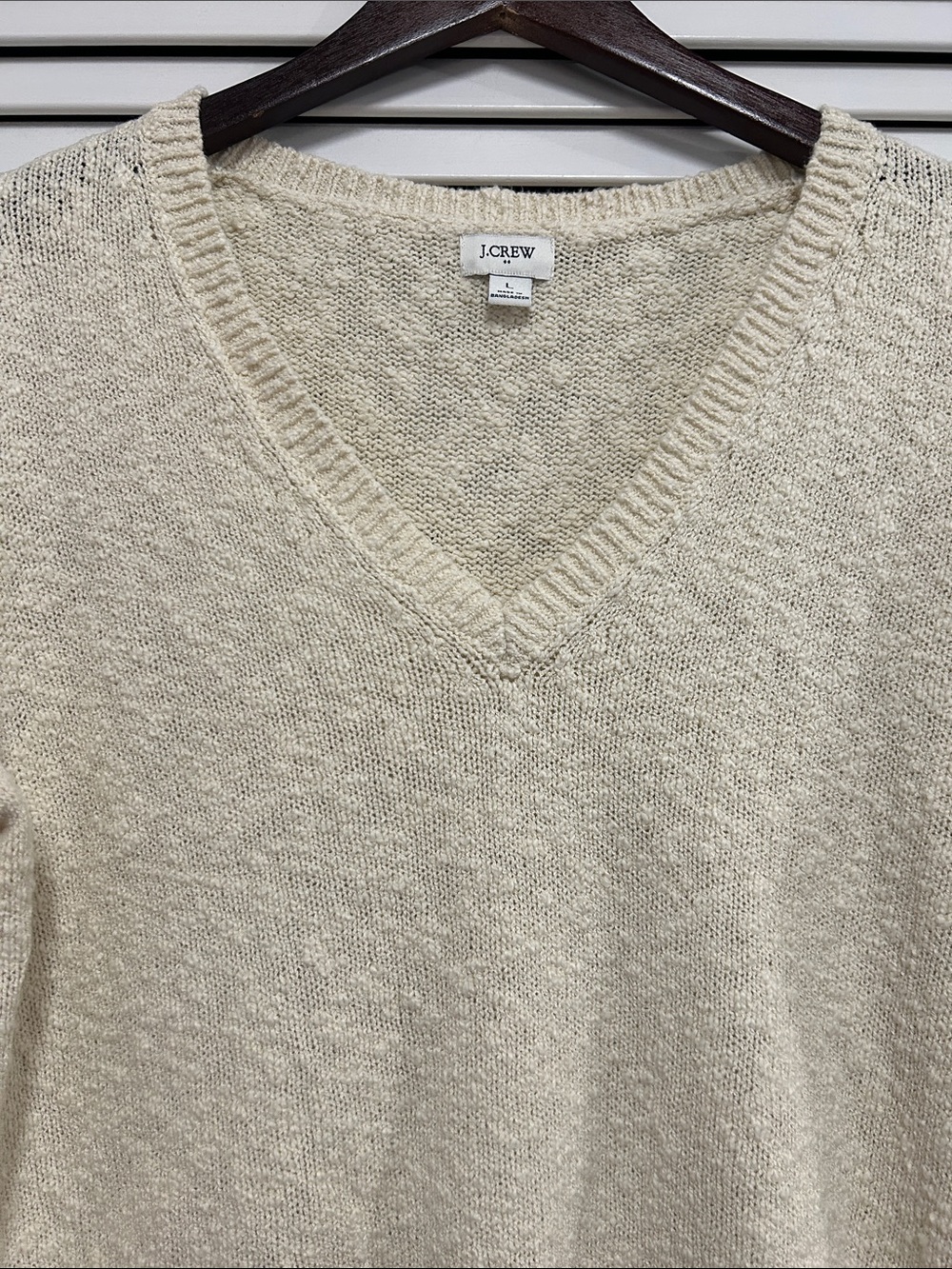 J. Crew Womens Textured Cream V-Neck Sweater - Picture 2 of 6